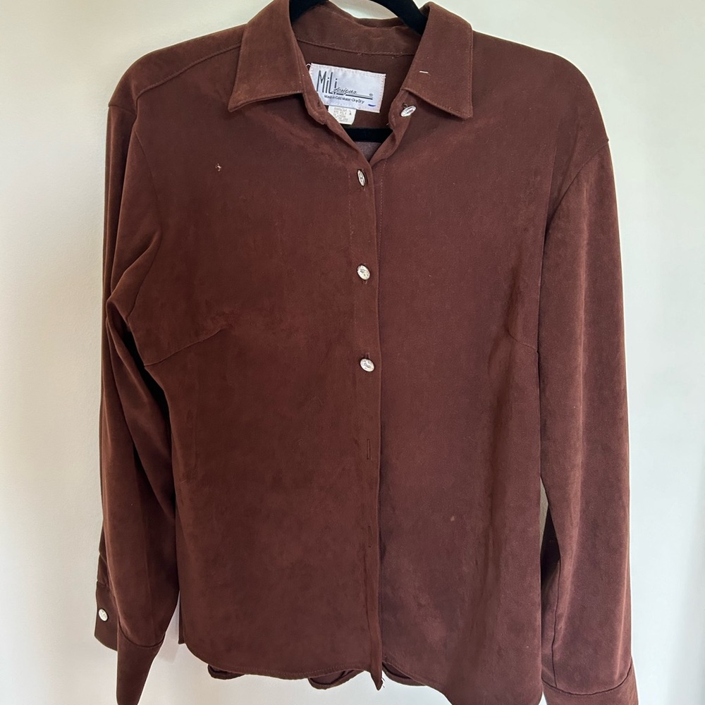 80s Military Design brown suede button up w/ crystal buttons